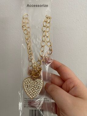 Accessorize Gold Crystal Heart Charm Necklace